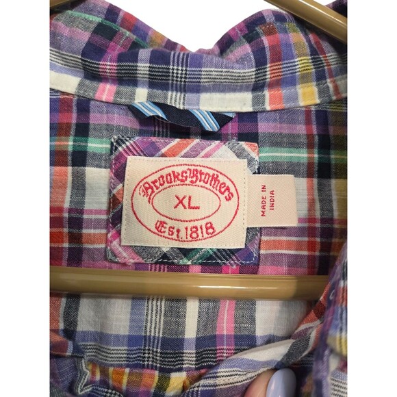 Brooks Brothers Button Down Shirt Men's XL Plaid 100% Cotton Short Sleeve E20.4 - Picture 3 of 12